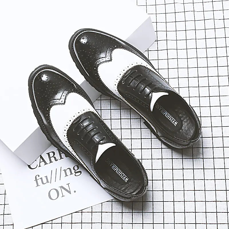 Men's Color Block Brogue Business Casual Shoes - Microfiber Leather Non-Slip