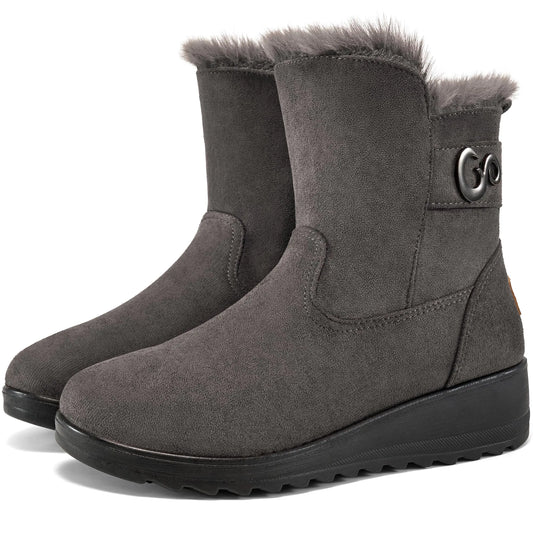 Ablanczoom Winter Snow Boots - Suede Fur Lined Waterproof Ankle Booties