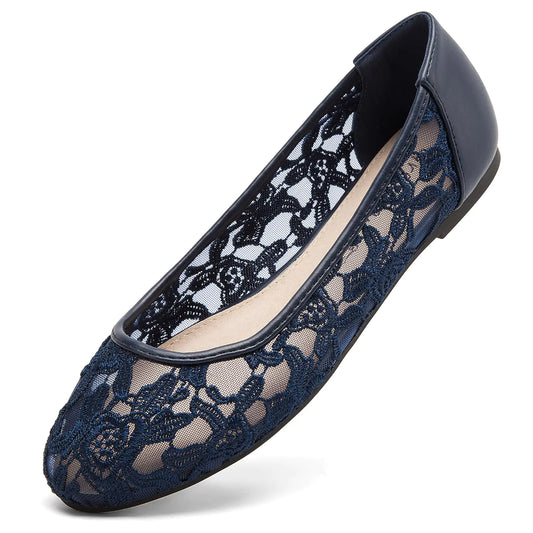 Greatonu Navy Cut Out Ballet Flats - Breathable Slip-On Loafers for Women