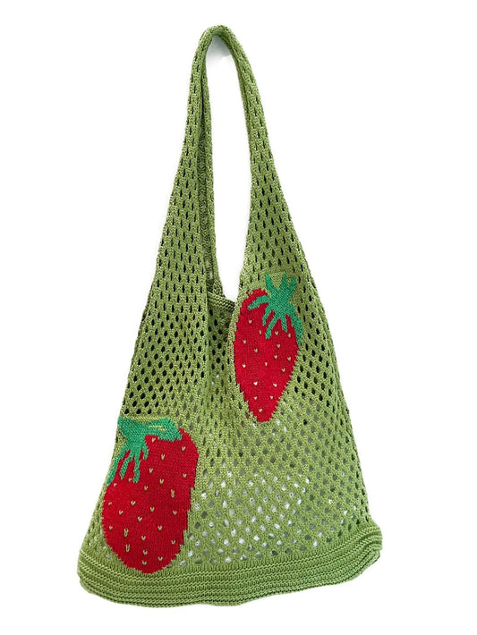 Stizimn Green Strawberry Crochet Tote - Handcrafted Durable Adventure Bag