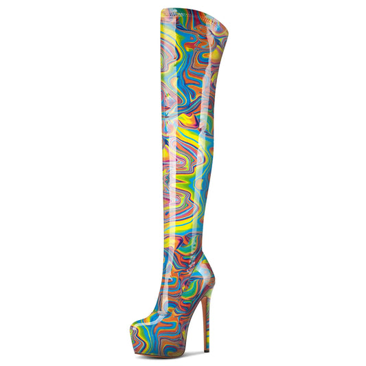 Aachcol Patent Leather Over-The-Knee Stiletto Boots - 5.9" Platform Heels
