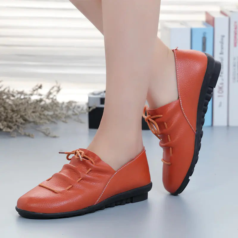 Genuine Leather Women's Flat Shoes - Waterproof Casual Driving Loafers
