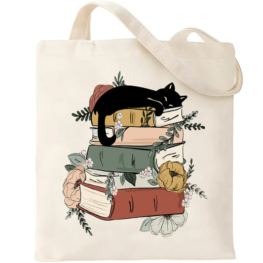 Black Cat Book Lover Canvas Tote
