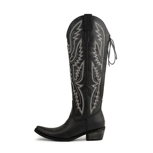 Atuelang Embroidered Cowboy Boots - Wide Calf Western Knee High Boots