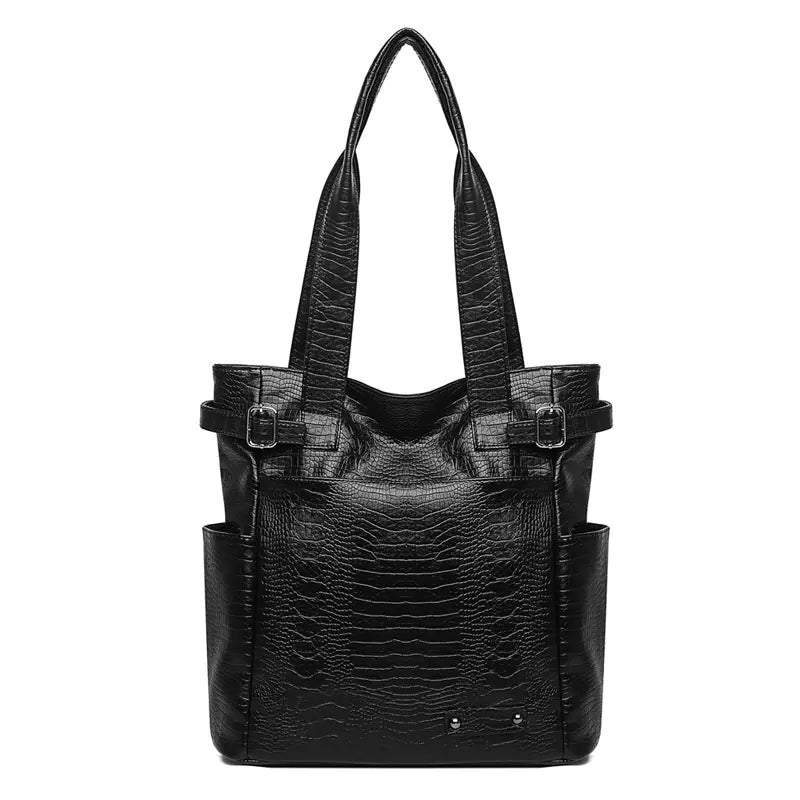 Large Capacity Soft PU Leather Tote Bag - Modern Square Vertical Design