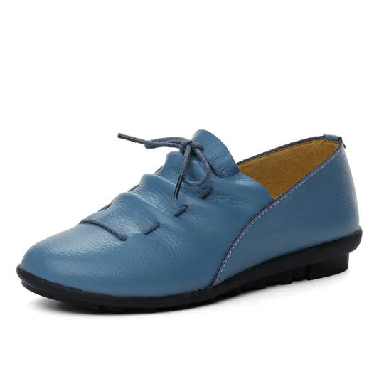 Genuine Leather Women's Flat Shoes - Waterproof Casual Driving Loafers