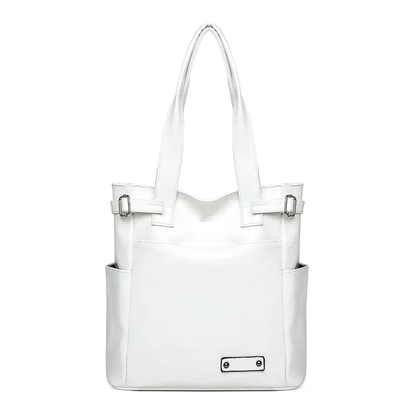 Large Capacity Soft PU Leather Tote Bag - Modern Square Vertical Design