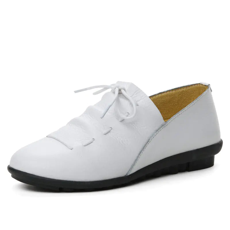 Genuine Leather Women's Flat Shoes - Waterproof Casual Driving Loafers