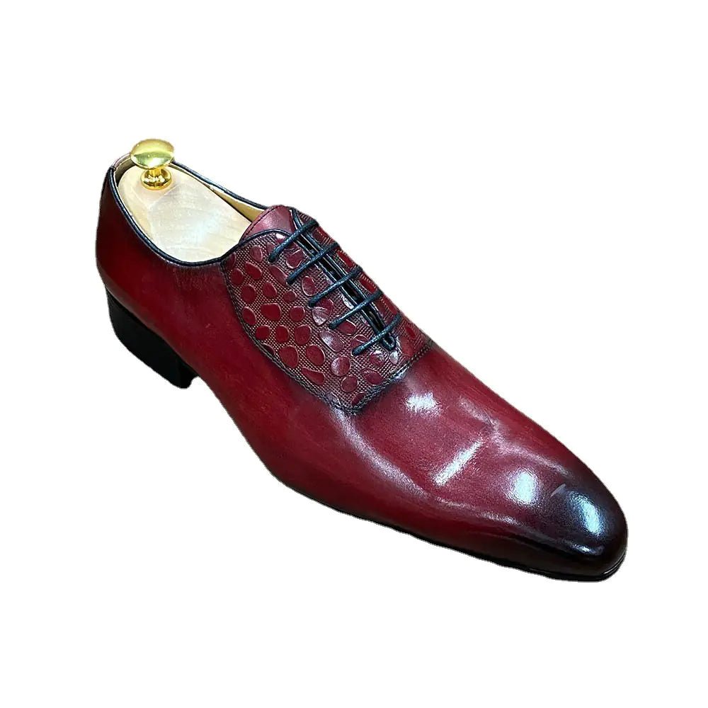 Men's Handmade Leather Oxford Shoes - Pointed Toe Lace - Up Business Dress Shoes - Gotaar