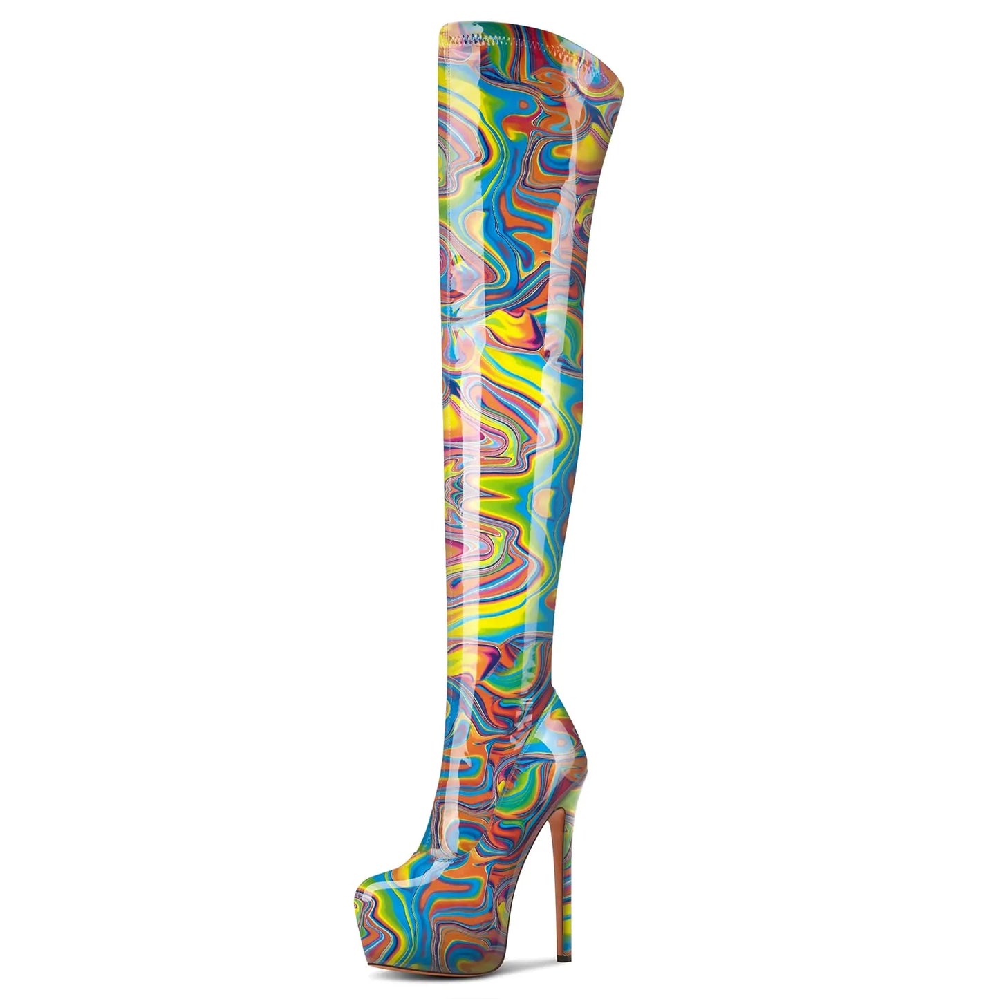 Aachcol Patent Leather Over-The-Knee Stiletto Boots - 5.9" Platform Heels