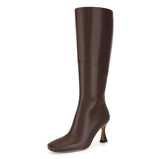 DOEYG Chic Brown Leather Tall Boots Women Kitten Heel Size 7