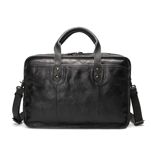 Vintage Leather Men's Briefcase with Large Capacity