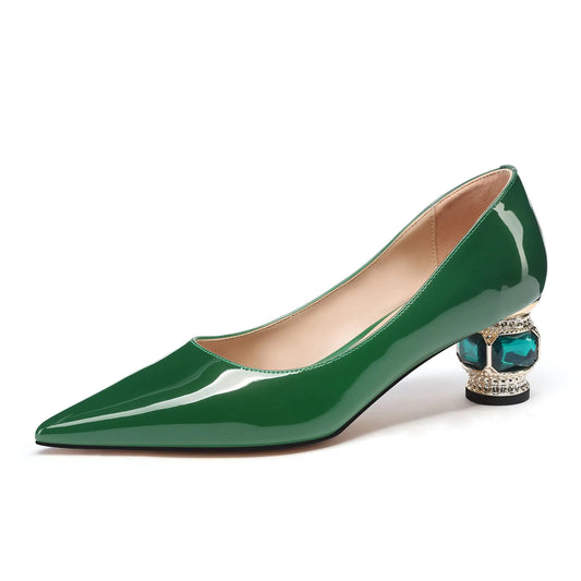 JANSEVEN Emerald Crystal Chunky Heels