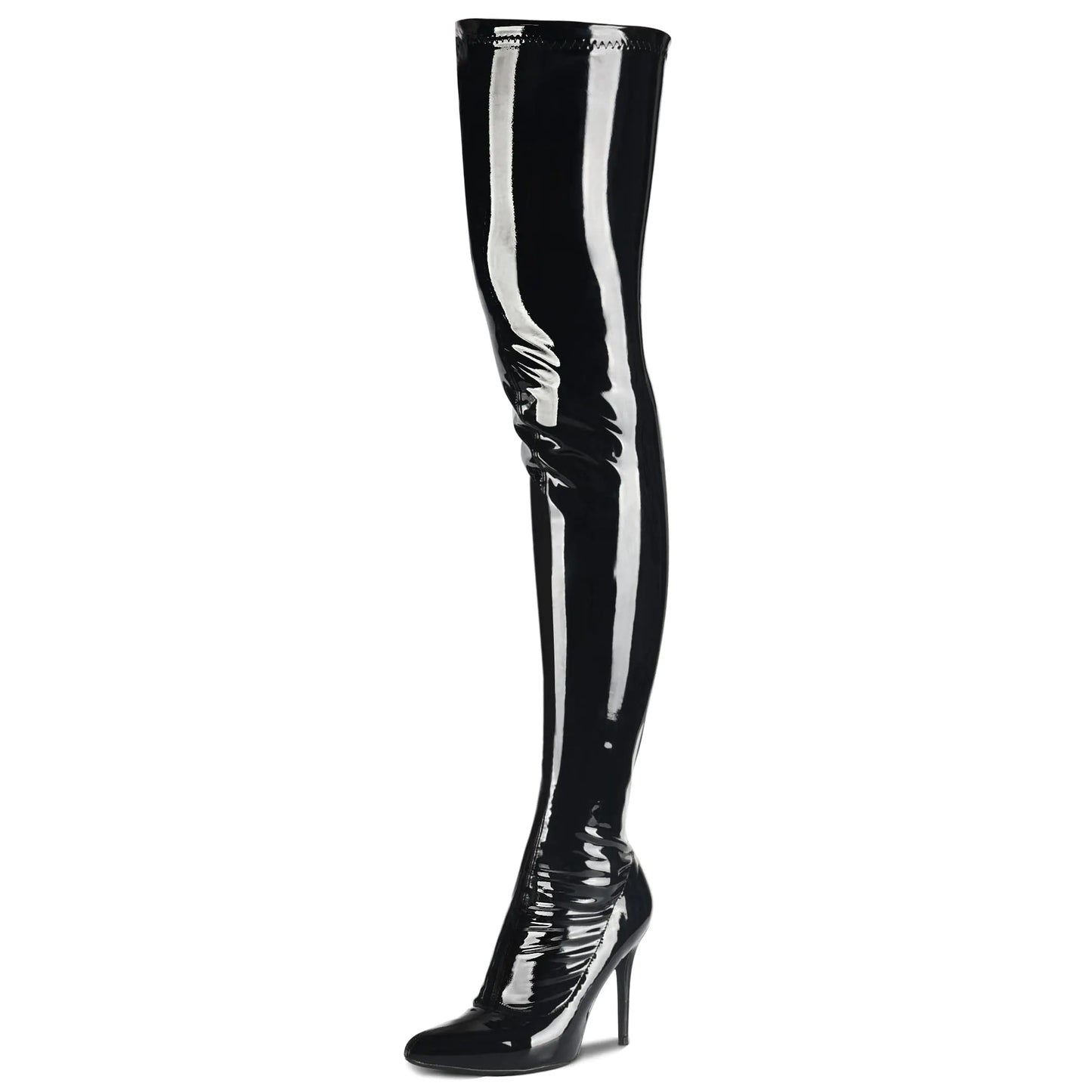 Chic Patent Leather Thigh - High Boots - Gotaar