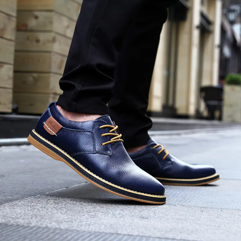 Men's Breathable Cowhide Leather Casual Shoes - Business Comfort Footwear