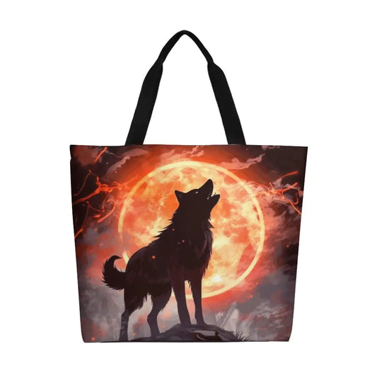 Muishi Wolf Print Canvas Tote - Large Multiuse Shoulder Bag