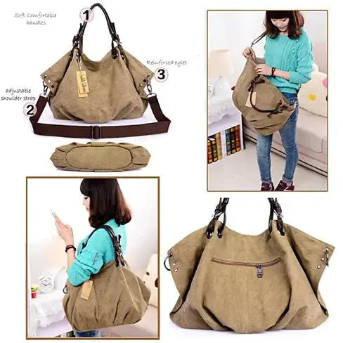 Large Canvas Travel Tote Bag for Women - Journey Handbag with Soft Handles
