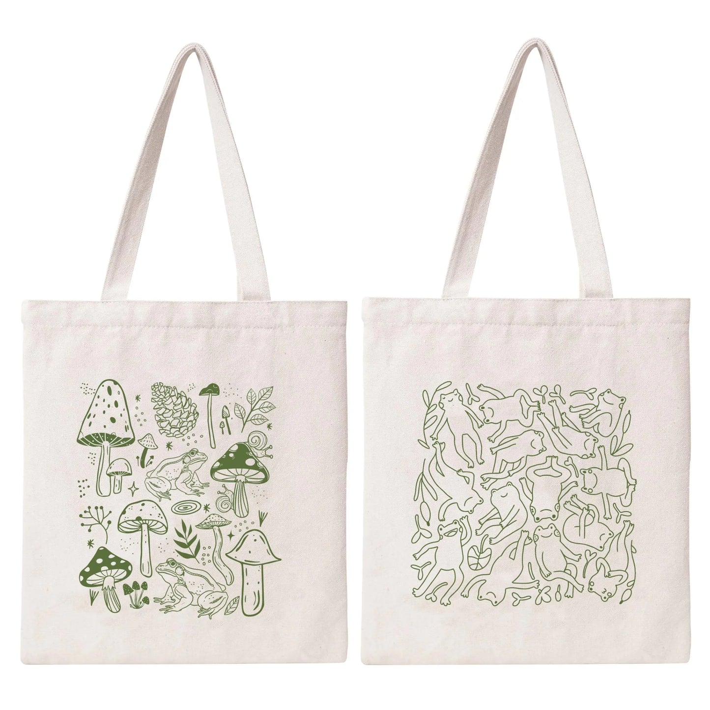 Lamkidle Aesthetic Mushroom Tote Bag - Cute Cotton Canvas Reusable Bag