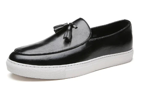 Korean Style Low-Top Leather Loafers - Modern Casual Slip-On Shoes