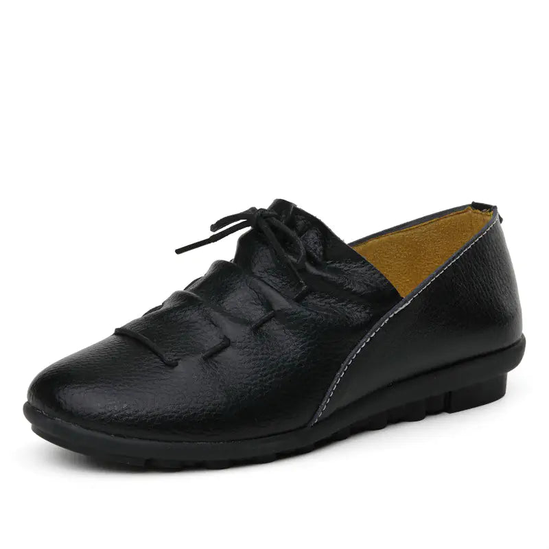 Genuine Leather Women's Flat Shoes - Waterproof Casual Driving Loafers