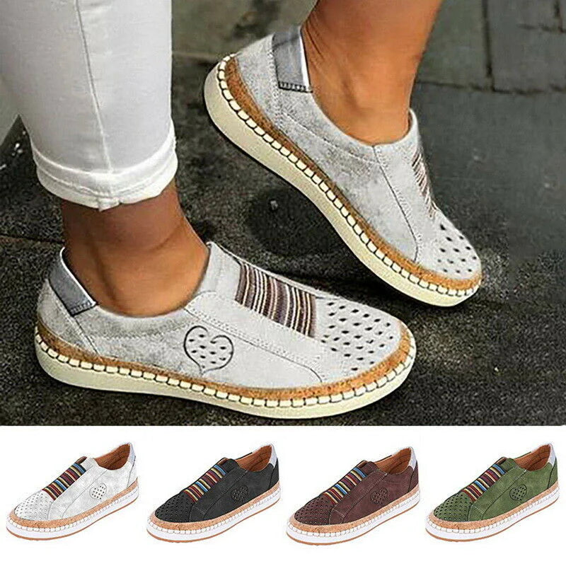 Women's Heart Design Flat Casual Shoes - Comfortable Breathable Footwear