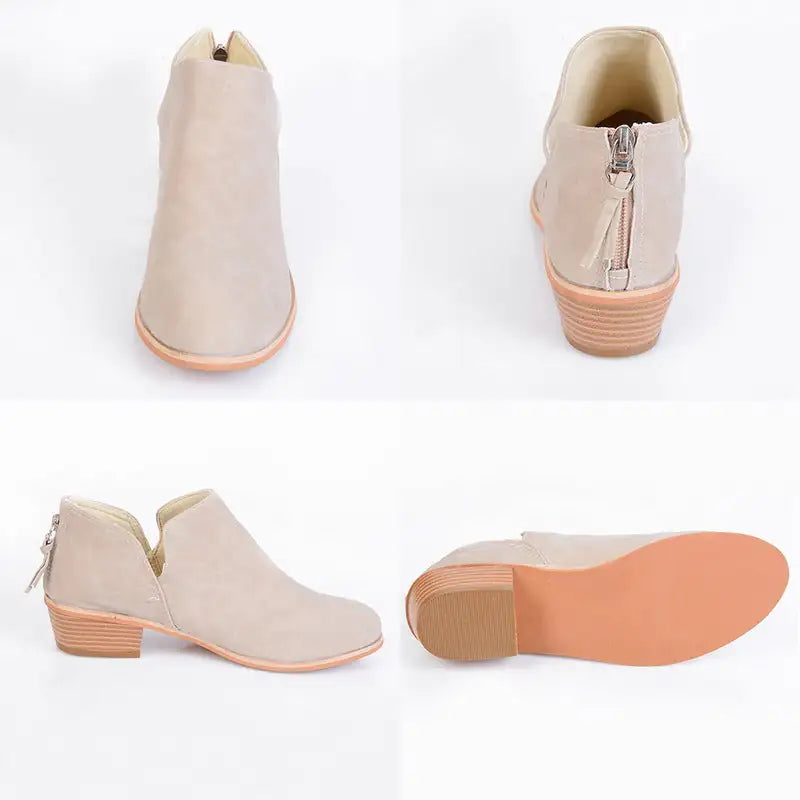 Women's Autumn Retro High Heel Ankle Boots - Faux Suede Fashion Boots