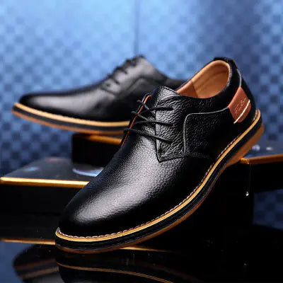 Men's Breathable Cowhide Leather Casual Shoes - Business Comfort Footwear