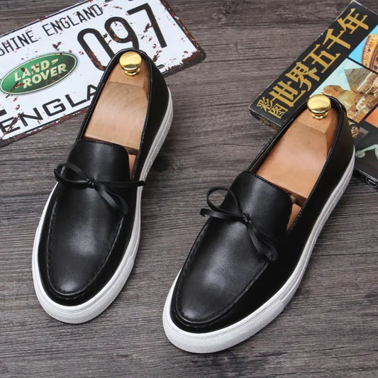 Korean Style Low-Top Leather Loafers - Modern Casual Slip-On Shoes