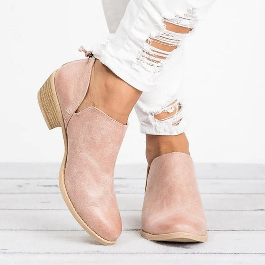 Women's Autumn Retro High Heel Ankle Boots - Faux Suede Fashion Boots