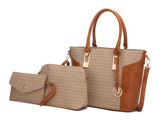 MKF Collection 3-Piece Handbag Set - Vegan Leather Tote Pouch Wristlet by Mia K