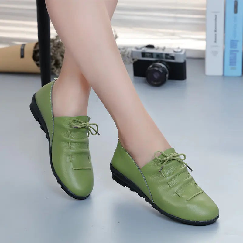 Genuine Leather Women's Flat Shoes - Waterproof Casual Driving Loafers