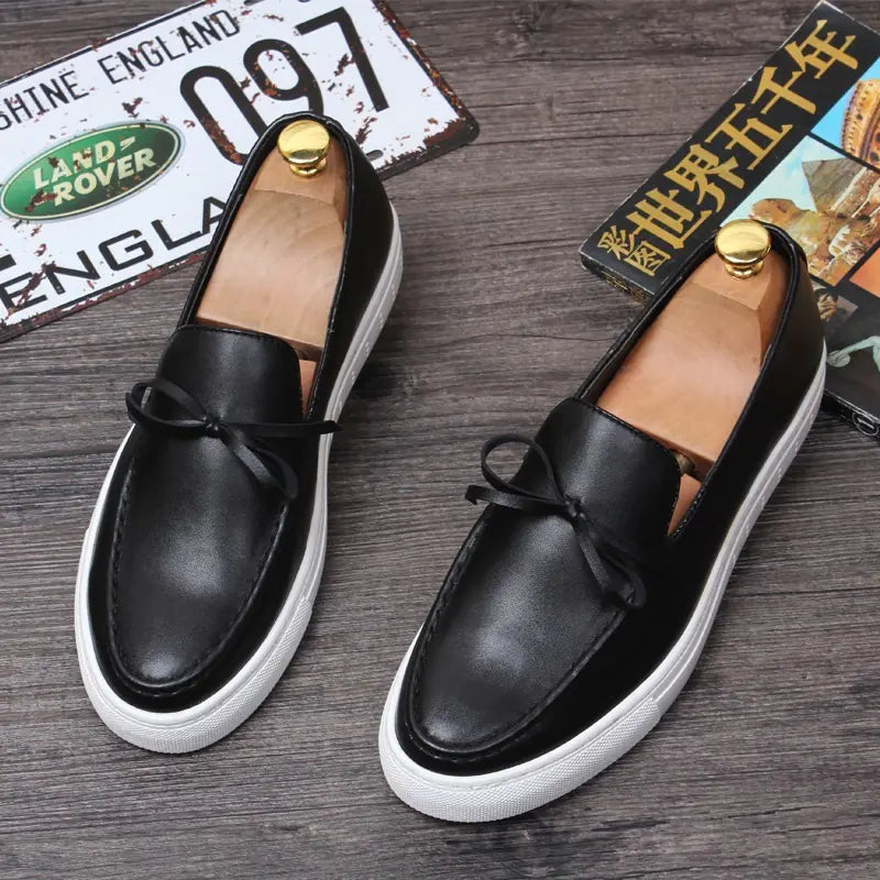 Korean Style Low-Top Leather Loafers - Modern Casual Slip-On Shoes