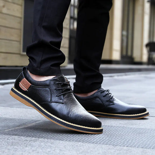 Men's Breathable Cowhide Leather Casual Shoes - Business Comfort Footwear