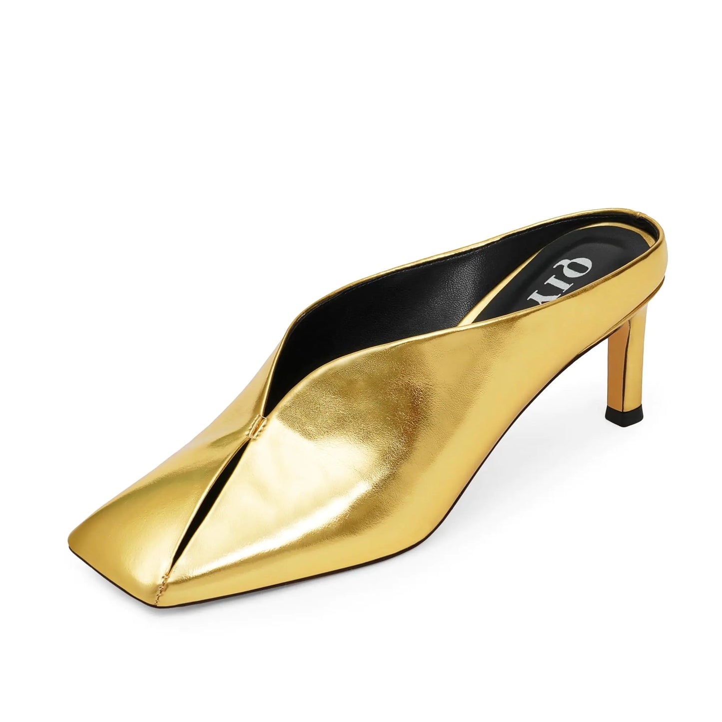 Gold Kitten Heel Mules - 2.75 Inch Square Toe Slip-On Heels for Women