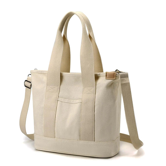 MINGRI Small Canvas Tote Bag - Mini Crossbody Bag with Pockets