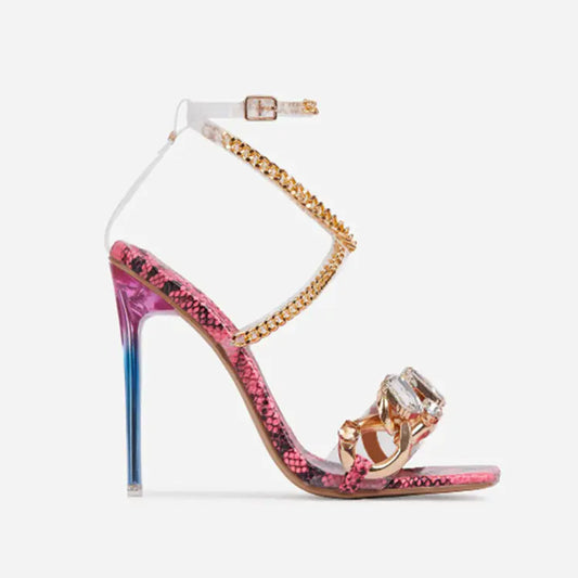 Glamorous Rhinestone Heeled Sandals