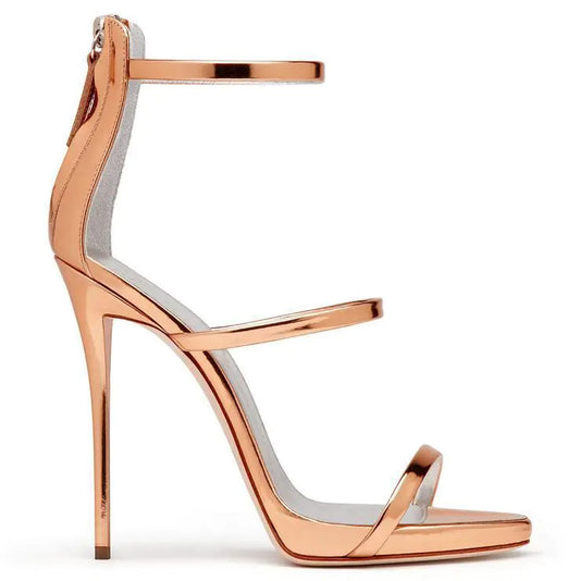 High Heels Catwalk Shoes for Women - Patent Leather Fish Mouth Ankle Strap Pumps