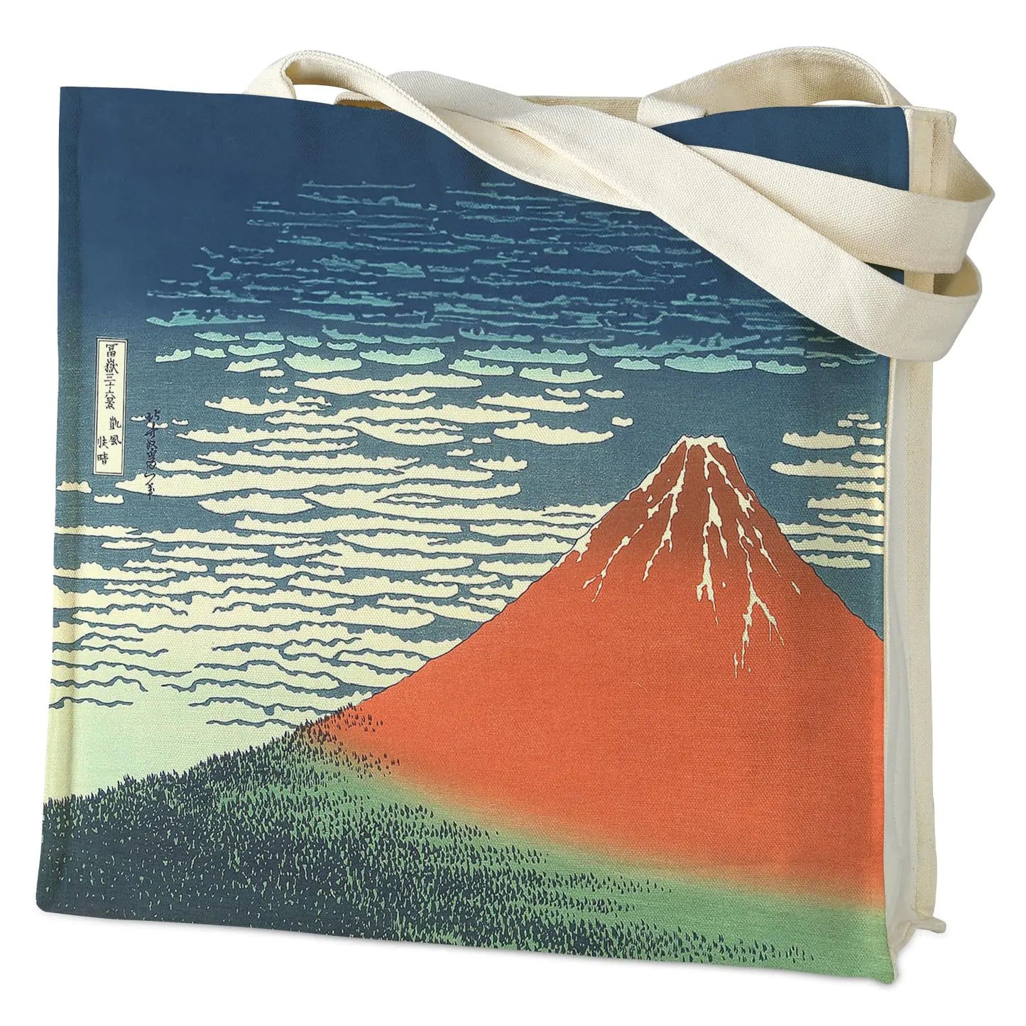 AUSVKAI Canvas Tote Bag - Aesthetic Mount Fuji Reusable Bag with Pockets