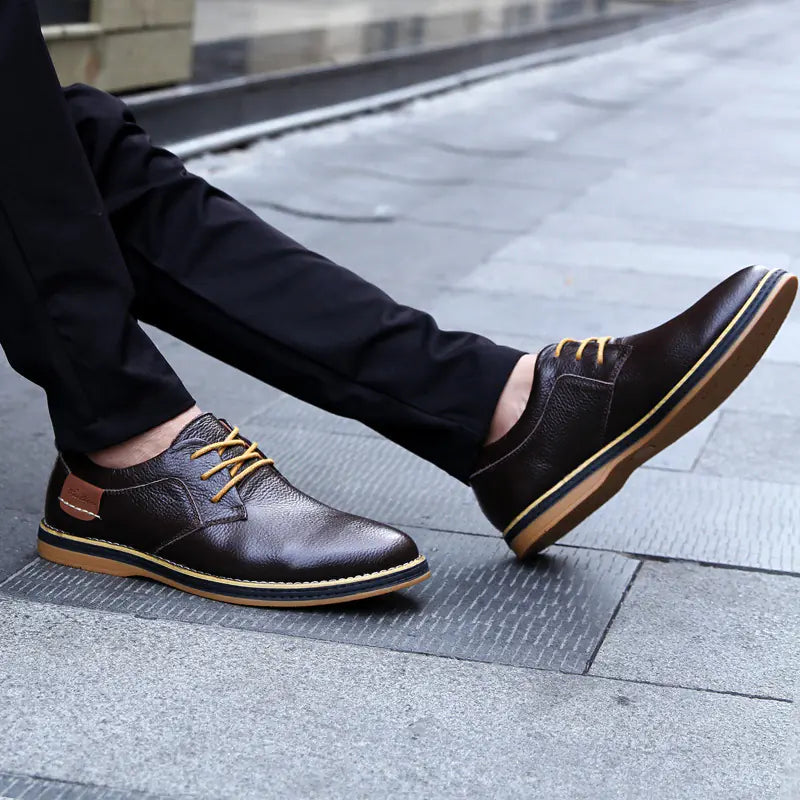 Men's Breathable Cowhide Leather Casual Shoes - Business Comfort Footwear