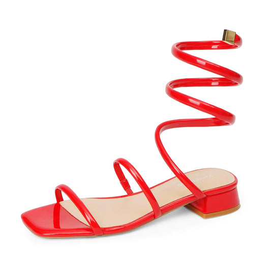 Modatope Spiral Ankle Wrap Red Sandals