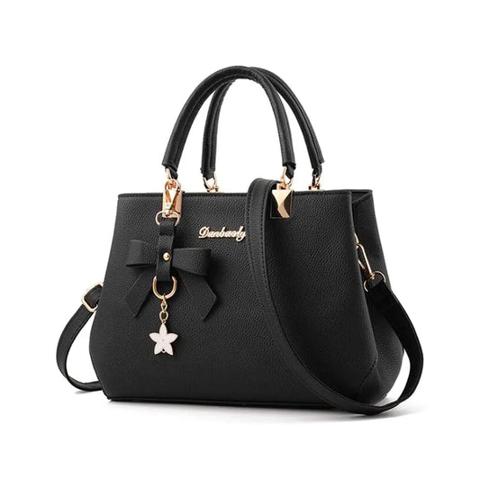 SMALLBLUER Top-Handle Handbag - Small PU Leather Satchel with Bowtie Pendant