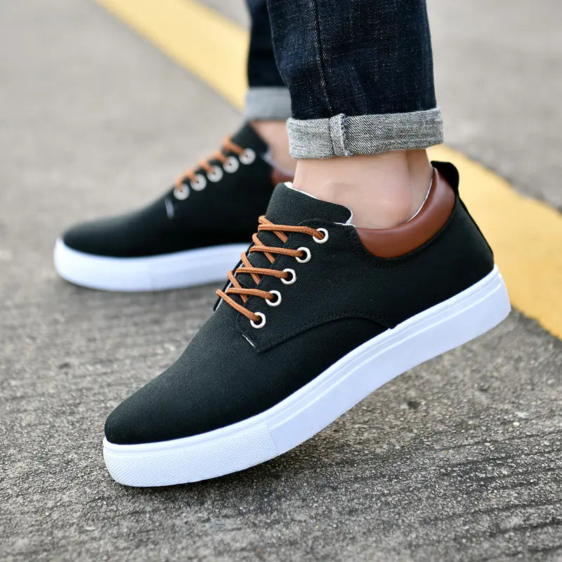 Korean Style Canvas Sneakers - Unisex Casual Shoes with Suede Accents