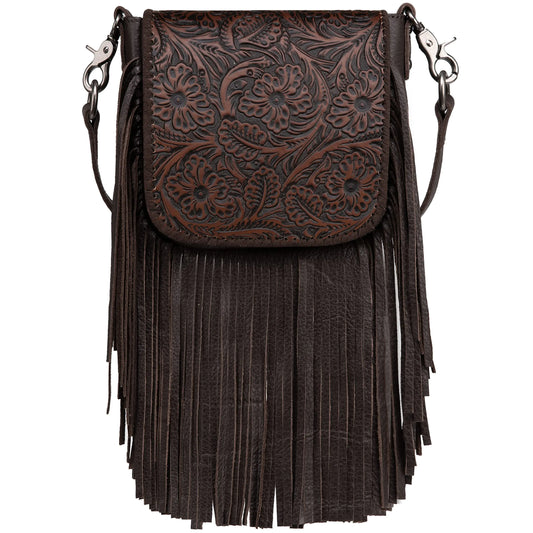 Western Crossbody Handbag - Tooled Leather Fringe Purse for Women | Small Bag