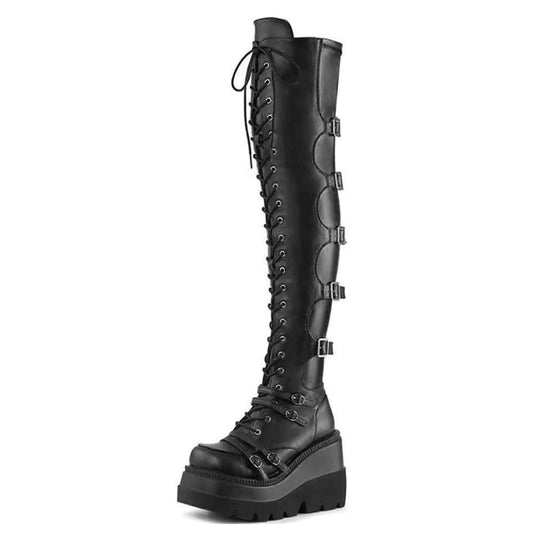 UOQAPRE Women's Thigh High Wedge Combat Boots - Platform Style