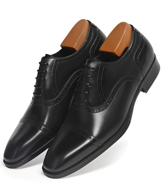 DRESSTEP Men's Black Oxford Leather Shoes - Full-Grain Dress Shoes with Anatomical Support
