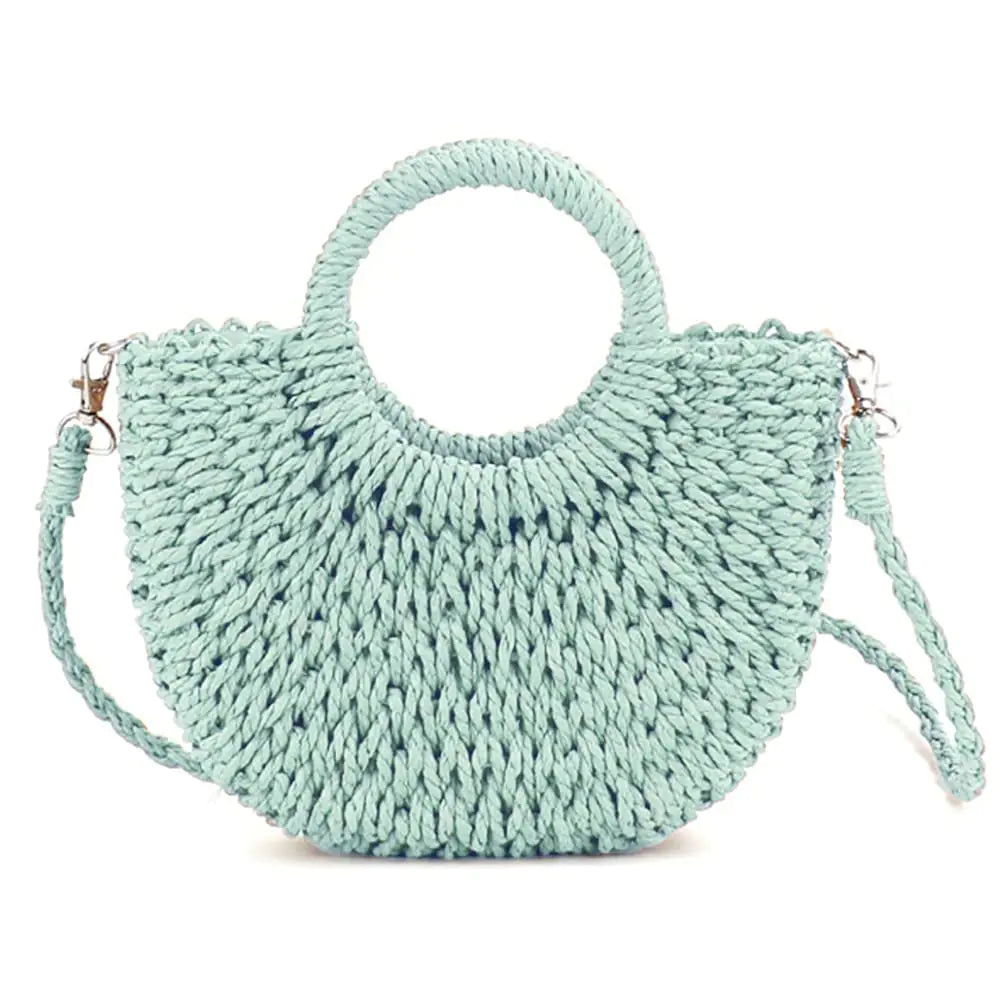 Mini Rattan Straw Handbag - Hand-Woven Summer Beach Tote Bag | Mint Green