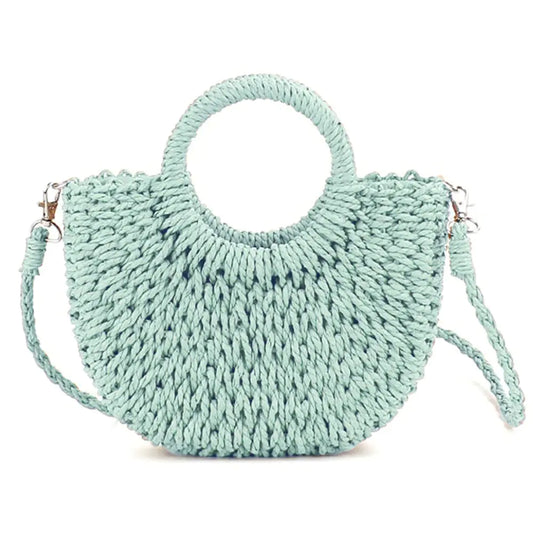 Mini Rattan Straw Handbag - Hand-Woven Summer Beach Tote Bag | Mint Green