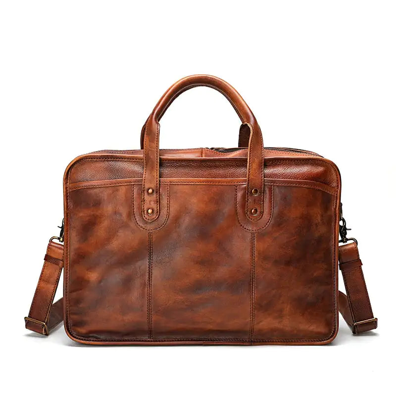 Vintage Leather Men's Briefcase with Large Capacity