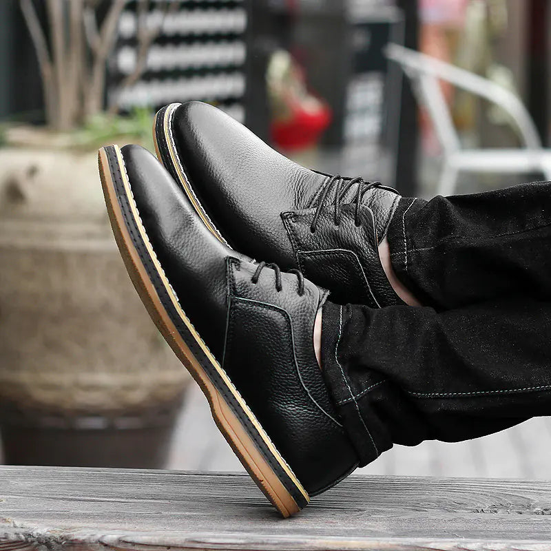 Men's Breathable Cowhide Leather Casual Shoes - Business Comfort Footwear