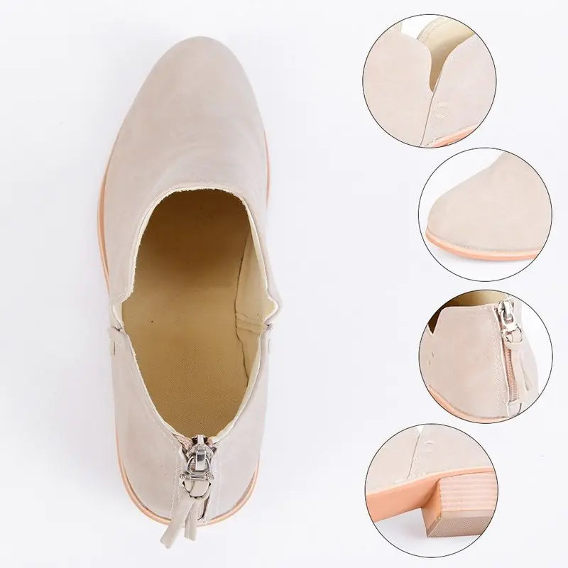 Women's Autumn Retro High Heel Ankle Boots - Faux Suede Fashion Boots